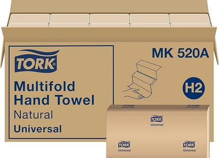 Tork-E Multifold Hand Towel, Natural, 100% recycled, FSC certified, Compatible with H2 Dispensers, 16 packs x 250 sheets (MK520A), Made in the USA