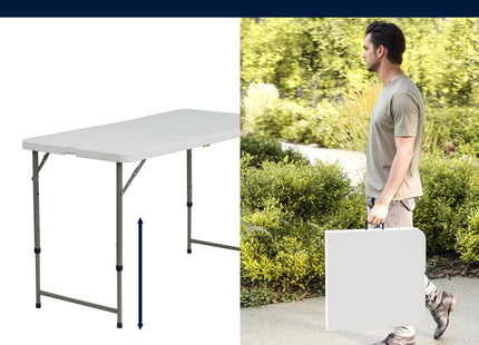 Flash Furniture 4' Rectangular Plastic Folding Event Table with Adjustable Legs and Carrying Handle, Bi-Fold Portable Banquet Table for Indoor/Outdoor Events, White