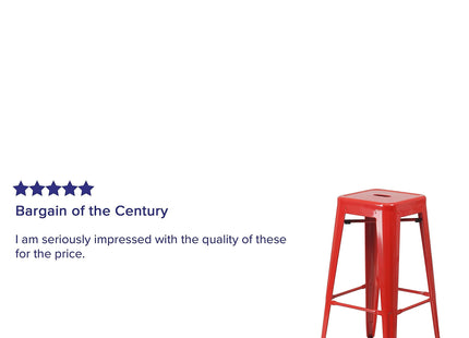 Flash Furniture Lily 4 Pack Commercial Grade 30" High Backless Red Metal Indoor-Outdoor Barstool with Square Seat