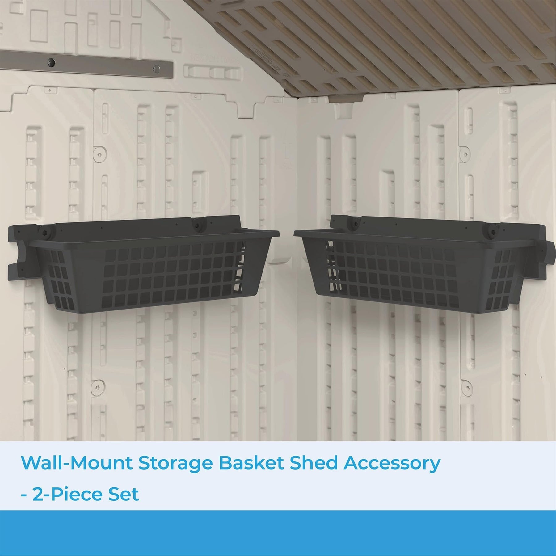 Suncast 25" x 7.25" x 7" Resin Shelf Basket Accessory with EZ Bolt Assembly for Select Outdoor Shed Storage Models, Black (2-Pack)