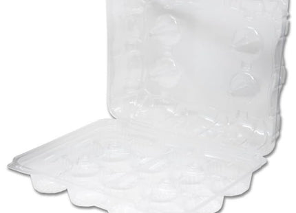 Glownary DFI High Dome Cupcake Container, LBN-9812, Clear Hinged Lid, 12 Compartments | 100/Case By Detroit Forming