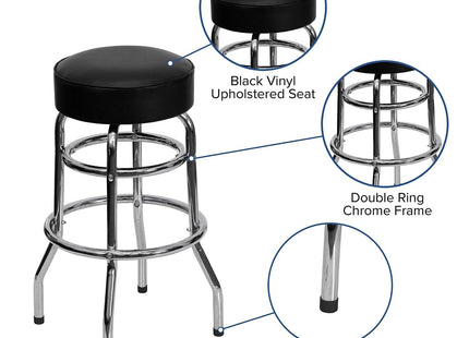 Flash Furniture Bruno 2 Pack Double Ring Chrome Barstool with Black Seat
