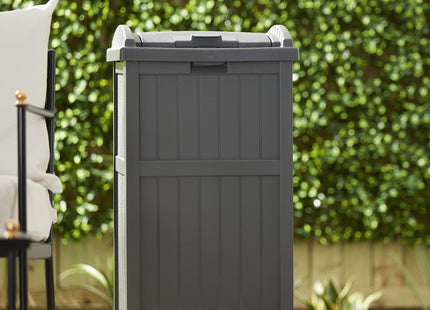 Suncast 30-Gallon Durable Hideaway Trash Waste Bin Container for Outdoor with Solid Bottom Panel and Latching Lid