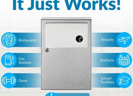 Bobrick Sanitary Napkin Disposal Wall Mounted Stainless Steel Flip Top Receptacle for Public Restrooms, 1-Piece Design with 1 Gallon Waste Capacity (Model B-270)