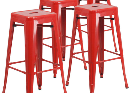 Flash Furniture Lily 4 Pack Commercial Grade 30" High Backless Red Metal Indoor-Outdoor Barstool with Square Seat
