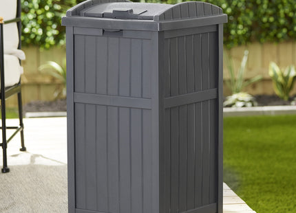 Suncast 30-Gallon Durable Hideaway Trash Waste Bin Container for Outdoor with Solid Bottom Panel and Latching Lid