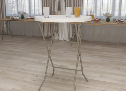 Flash Furniture Kathryn 2.63' Round Folding Bar Height Table for Parties and Commercial Events, Indoor/Outdoor Plastic Bar Height Folding Table, White