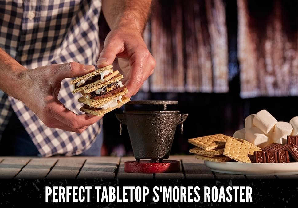 Mini Tabletop Fire Pit and Cast Iron Hibachi Grill Pan, Camping Tabletop Fire Pit Indoor & Outdoor Grill for Smores, BBQ, Smores Maker, Smokeless Firepit, Portable Mini Japanese Grill by Chef Master