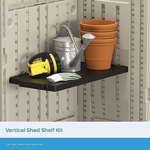 Suncast Vertical Shed Shelf Kit, Space-Saving Shelf for Vertical Outdoor Storage Sheds, 27.75" W x 14.5" D x 1.25" H, Black