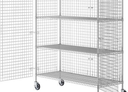 Glownary Mobile Chrome Wire Security Storage Cage Kit, 24" W x 60" L x 70" H, Commercial