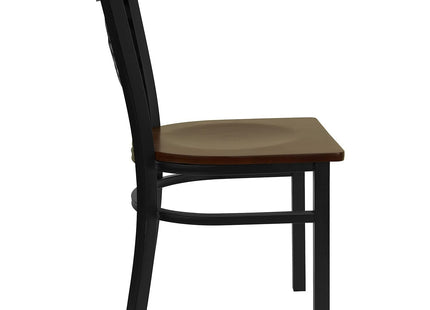 Flash Furniture 2 Pack HERCULES Series Black ''X'' Back Metal Restaurant Chair - Mahogany Wood Seat