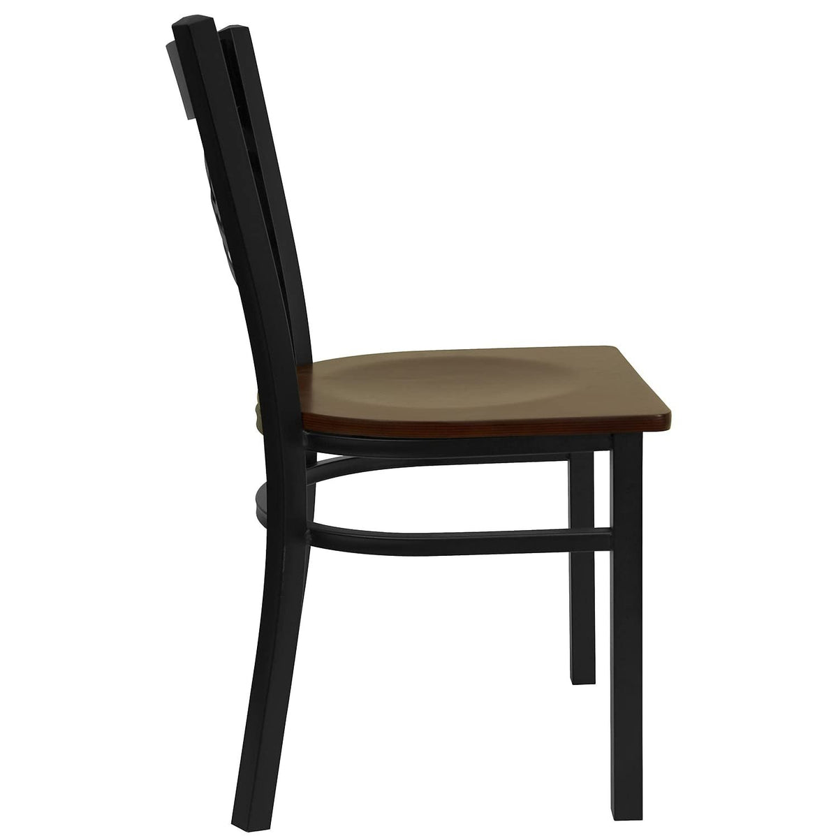Flash Furniture 2 Pack HERCULES Series Black ''X'' Back Metal Restaurant Chair - Mahogany Wood Seat