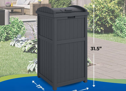 Suncast 30-Gallon Durable Hideaway Trash Waste Bin Container for Outdoor with Solid Bottom Panel and Latching Lid