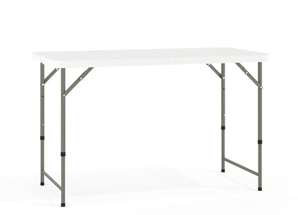 Flash Furniture 4' Rectangular Plastic Folding Event Table with Adjustable Legs and Carrying Handle, Bi-Fold Portable Banquet Table for Indoor/Outdoor Events, White