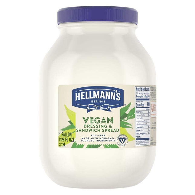 Hellmann's Heavy Duty Vegan Mayonnaise Jar, Creamy Plant Based Mayo, Condiment for Salads and Sandwiches, Egg Free, 1 gallon, 128 oz, Pack of 1