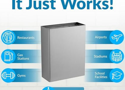 BOBRICK 279 ClassicSeries Stainless Steel Surface-Mounted Waste Receptacle, Satin Finish, 6.4 Gallon Capacity, 6" Length, 18" Height, 14" Width