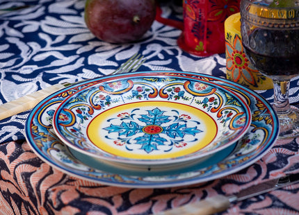 Euro Ceramica Zanzibar Collection Vibrant 8.7" Ceramic Salad/Dessert Plates, Set of 4, Spanish Floral Design, Multicolor