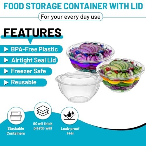 Glownary Plastic Salad Bowls With Airtight Lids
