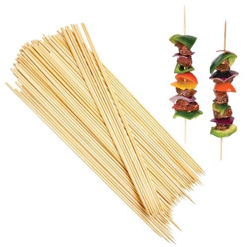 Natural Bamboo Wooden Skewers for BBQ, Shish Kabob, Appetiser, Fruit, Cocktail, Chocolate Fountain, Grilling, Barbecue, Kitchen, Crafting and Party.
