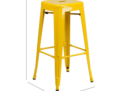 Flash Furniture Lily 4 Pack Commercial Grade 30" High Backless Yellow Metal Indoor-Outdoor Barstool with Square Seat