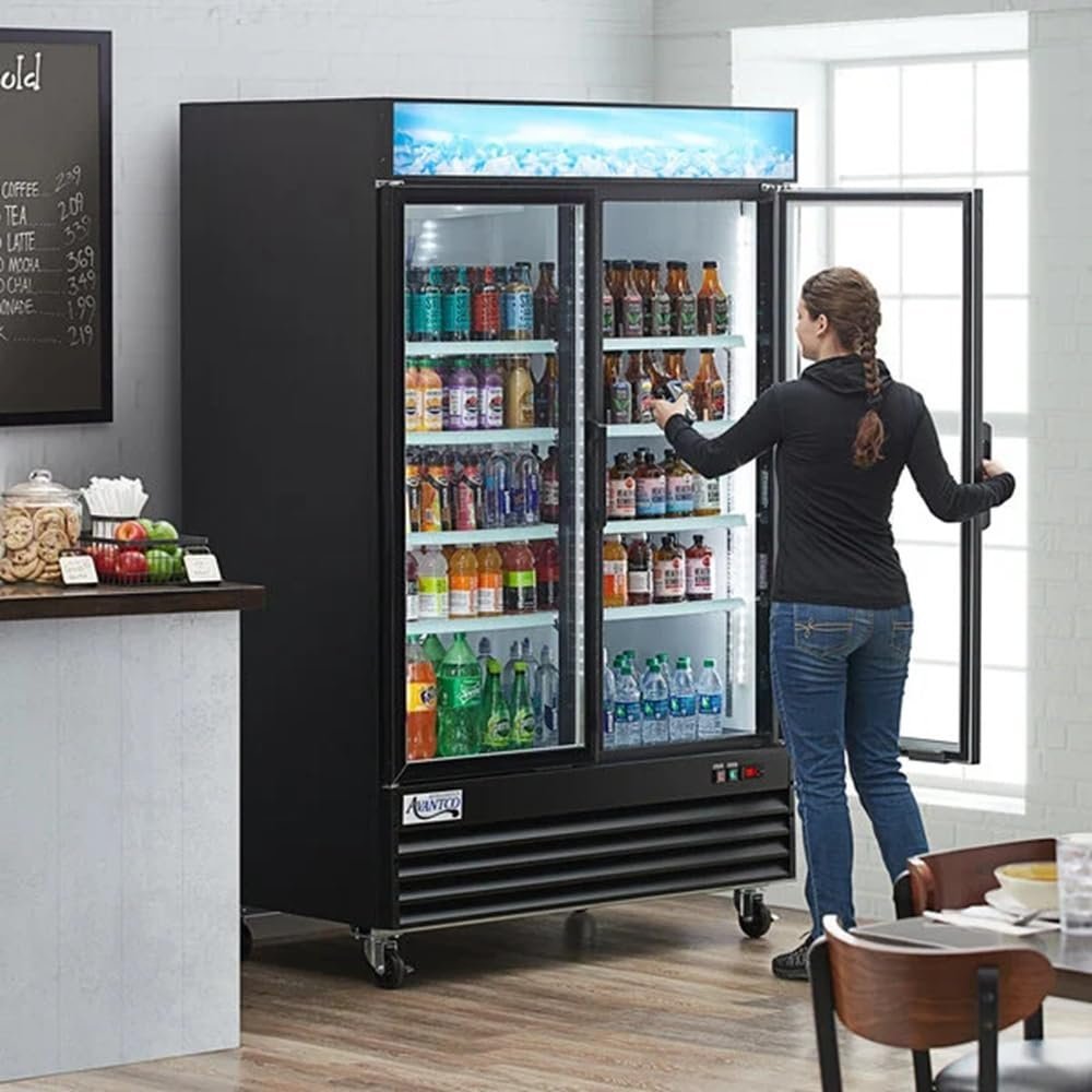 Glass Door Merchandiser Refrigerator, 53 inch, Black, LED Lighting, Swing Door