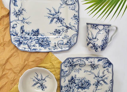222 Fifth Adelaide 16-Piece Square Floral Dinnerware Set – Service for 4, Porcelain Plates & Bowls, for Everyday Dining & Entertainment, Microwave & Dishwasher Safe, Chip Resistant