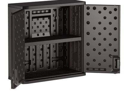 Suncast Commercial 4 Cubic Ft. Heavy-Duty Resin Wall Cabinet with Adjustable Metal-Reinforced Shelf, and Lockable Handles for Indoor and Outdoor Storage, Black, Made in the USA