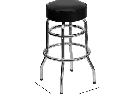 Flash Furniture Bruno 2 Pack Double Ring Chrome Barstool with Black Seat