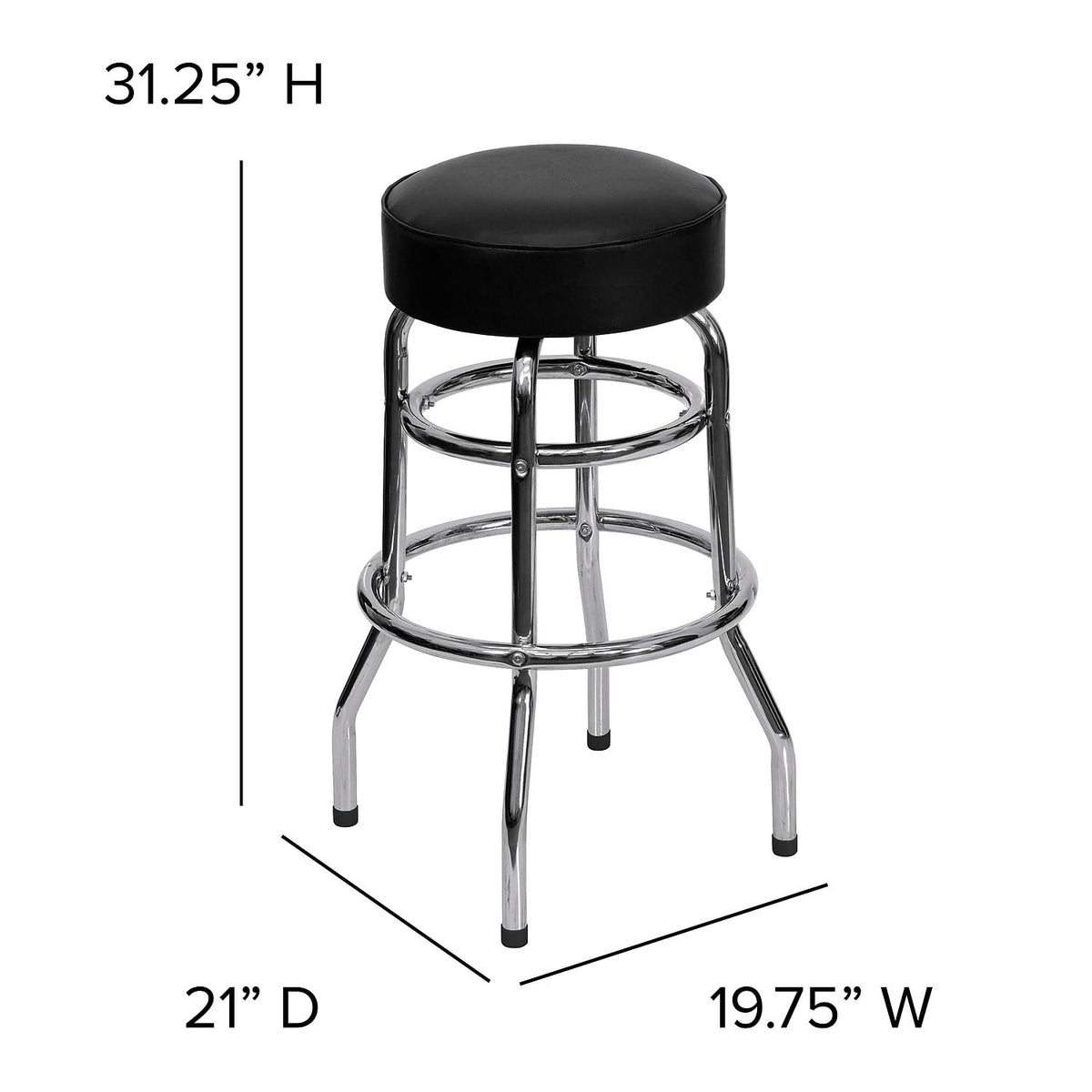 Flash Furniture Bruno 2 Pack Double Ring Chrome Barstool with Black Seat