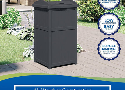Suncast 30-Gallon Durable Hideaway Trash Waste Bin Container for Outdoor with Solid Bottom Panel and Latching Lid