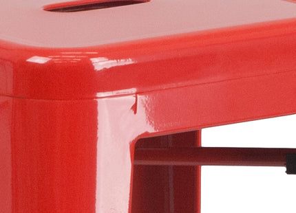 Flash Furniture Lily 4 Pack Commercial Grade 30" High Backless Red Metal Indoor-Outdoor Barstool with Square Seat