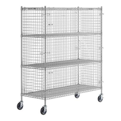 Glownary Mobile Chrome Wire Security Storage Cage Kit, 24" W x 60" L x 70" H, Commercial