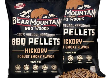 Bear Mountain 2-Pack All Natural Wood Pellets for Smoker, Grill & BBQ, 20 Lbs, Hickory - Premium Hardwood Barbecue Pellets for Indoor and Outdoor Grilling