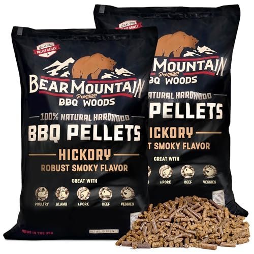 Bear Mountain 2-Pack All Natural Wood Pellets for Smoker, Grill & BBQ, 20 Lbs, Hickory - Premium Hardwood Barbecue Pellets for Indoor and Outdoor Grilling