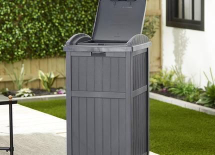 Suncast 30-Gallon Durable Hideaway Trash Waste Bin Container for Outdoor with Solid Bottom Panel and Latching Lid