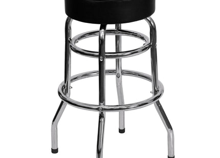 Flash Furniture Bruno 2 Pack Double Ring Chrome Barstool with Black Seat