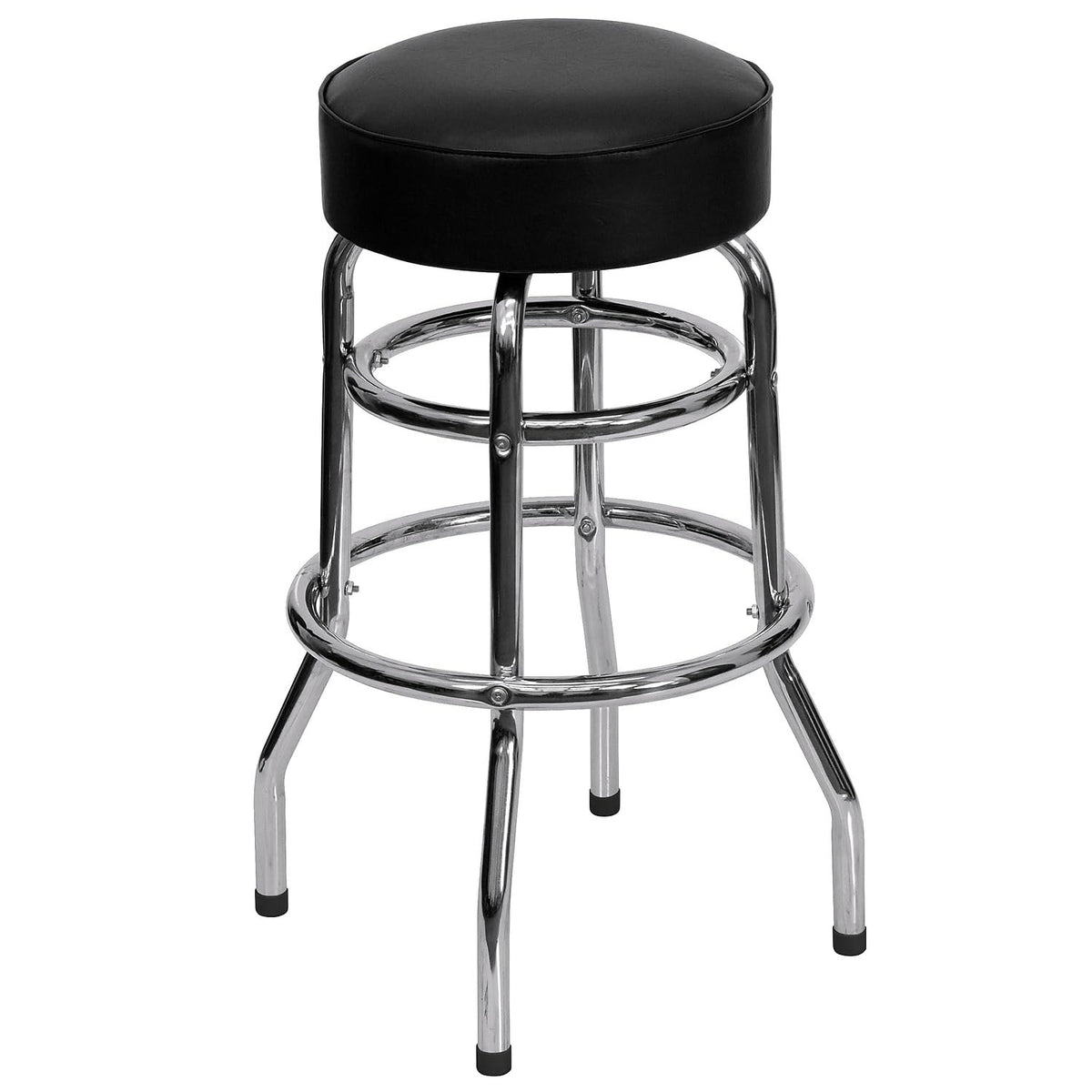 Flash Furniture Bruno 2 Pack Double Ring Chrome Barstool with Black Seat