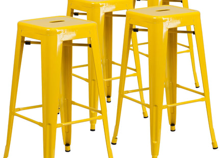 Flash Furniture Lily 4 Pack Commercial Grade 30" High Backless Yellow Metal Indoor-Outdoor Barstool with Square Seat
