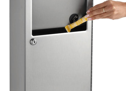 Bobrick Sanitary Napkin Disposal Wall Mounted Stainless Steel Flip Top Receptacle for Public Restrooms, 1-Piece Design with 1 Gallon Waste Capacity (Model B-270)