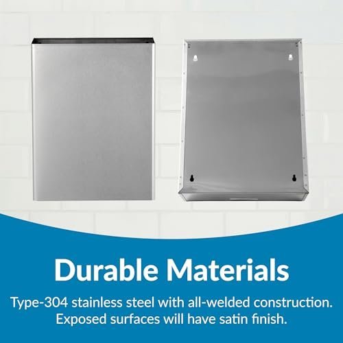 BOBRICK 279 ClassicSeries Stainless Steel Surface-Mounted Waste Receptacle, Satin Finish, 6.4 Gallon Capacity, 6" Length, 18" Height, 14" Width