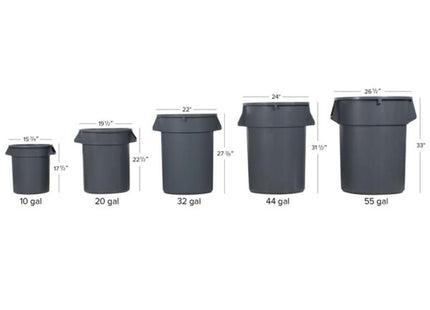 32 Gallon Gray Round Commercial Trash Can with Lid and Dolly