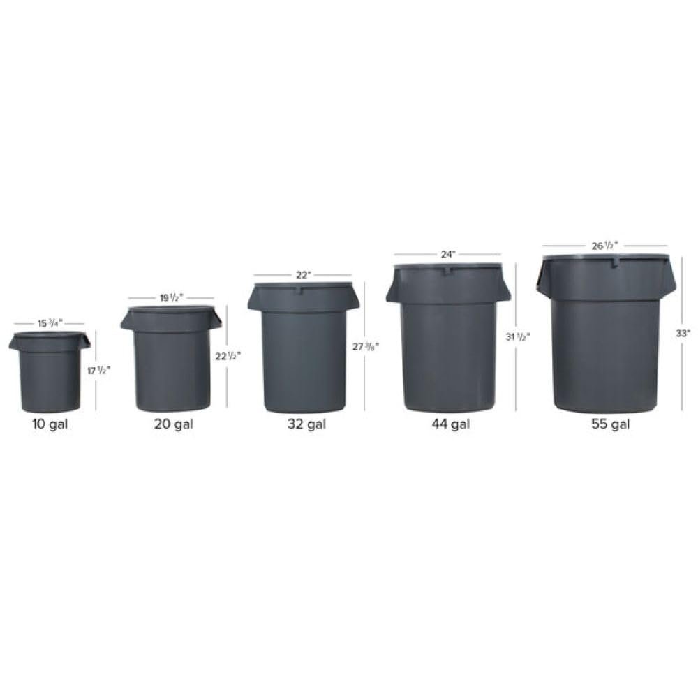 32 Gallon Gray Round Commercial Trash Can with Lid and Dolly