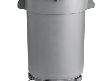 32 Gallon Gray Round Commercial Trash Can with Lid and Dolly