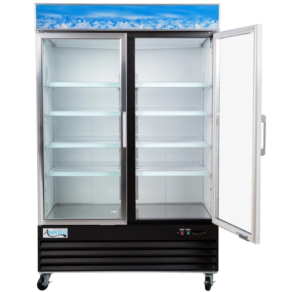 Glass Door Merchandiser Refrigerator, 53 inch, Black, LED Lighting, Swing Door
