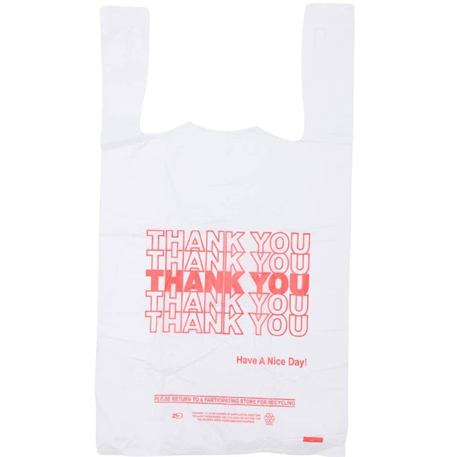 1/8 Size .51 Mil White Thank You Plastic T-Shirt Bag - 1000/Case