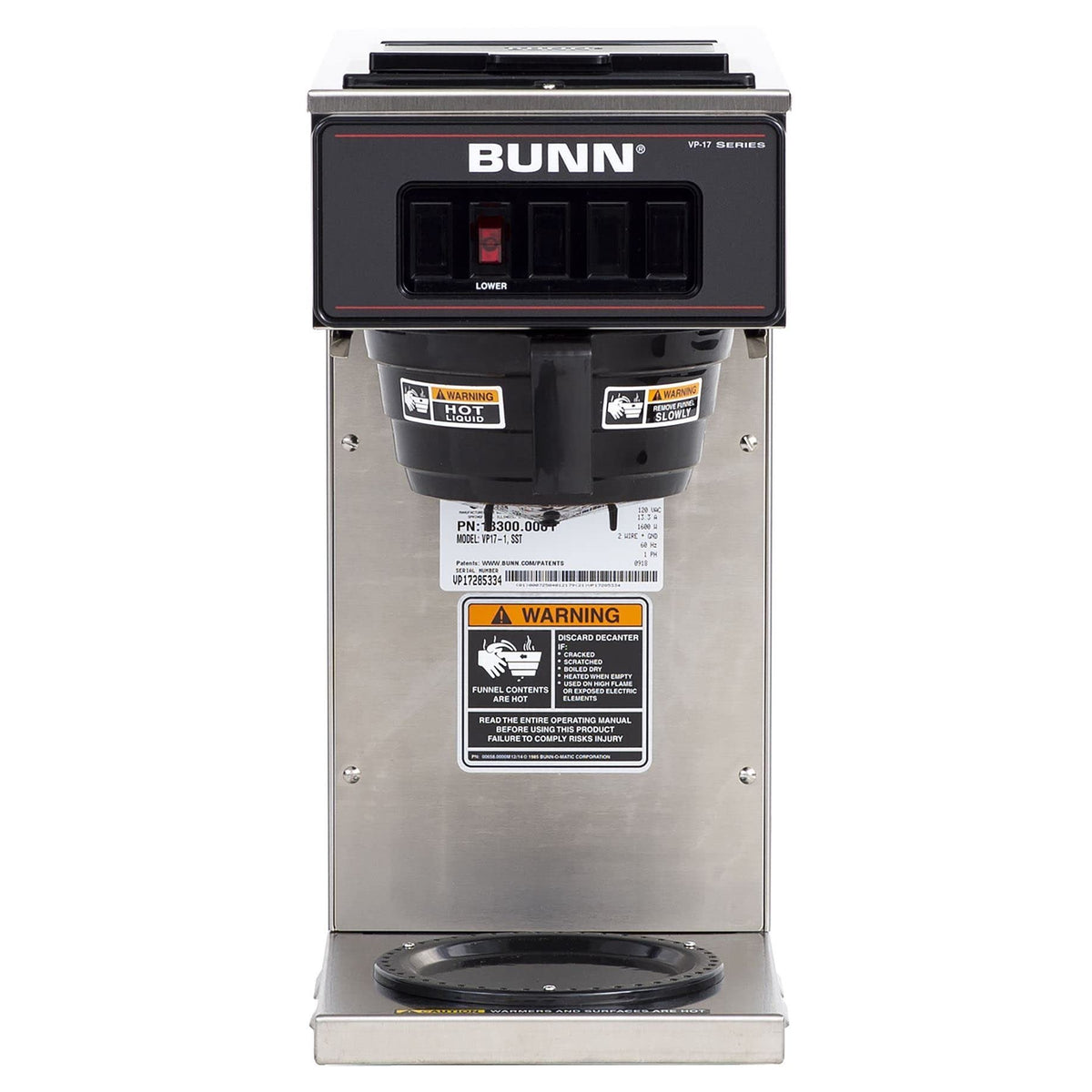 BUNN 13300.0001 VP17-1SS Pourover Coffee Brewer with 1-Warmer, Stainless Steel, Silver, Standard