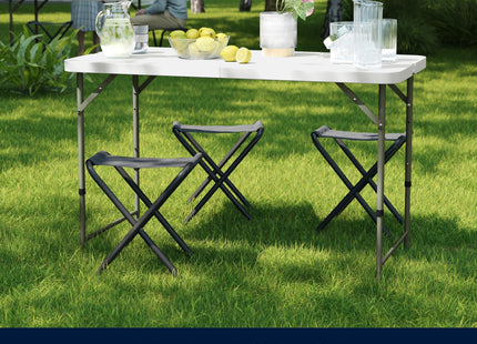 Flash Furniture 4' Rectangular Plastic Folding Event Table with Adjustable Legs and Carrying Handle, Bi-Fold Portable Banquet Table for Indoor/Outdoor Events, White