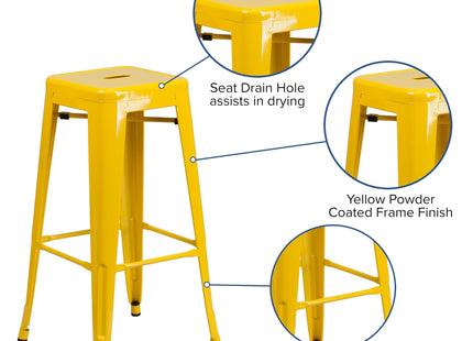 Flash Furniture Lily 4 Pack Commercial Grade 30" High Backless Yellow Metal Indoor-Outdoor Barstool with Square Seat