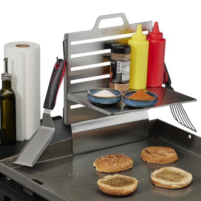 Chef Master 90260 Adjustable Grill Shelf, Grill Caddy Side Shelf Griddle Tool & Utensil Storage, BBQ Grilling Accessories Organizer, Condiments Holder for Outdoor Grills & Cooking - Size 16.5x11.5x1.5
