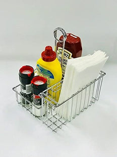 G.E.T. Enterprises 4-Compartment 8 Inch x 6 Inch Chrome Stainless Steel Condiment Caddy